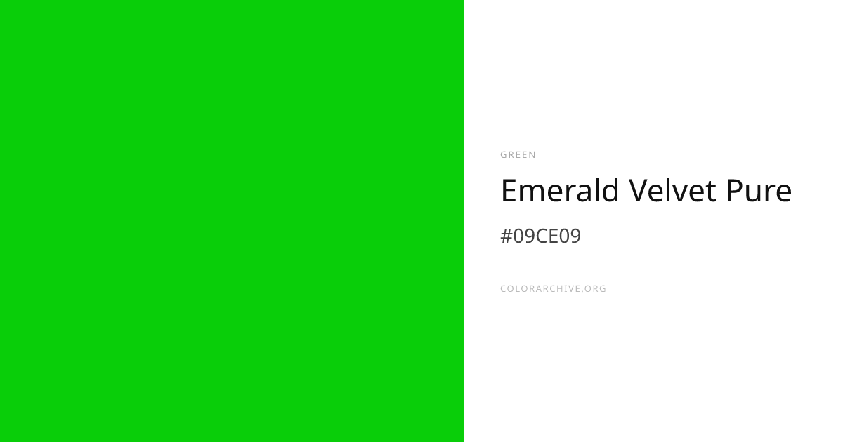 Emerald Velvet Pure — #09CE09 Hex Color Code | ColorArchive