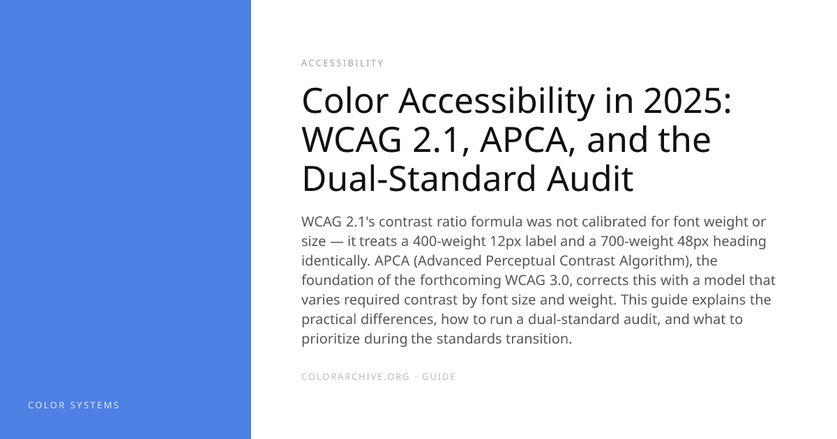 Color Accessibility in 2025: WCAG 2.1, APCA, and the Dual-Standard ...